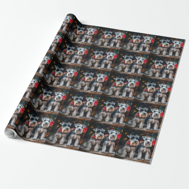 Schnauzer Snowy Sleigh Christmas Decor  Wrapping Paper (Unrolled)