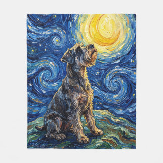 Schnauzer Starry Night Painting Fleece Blanket