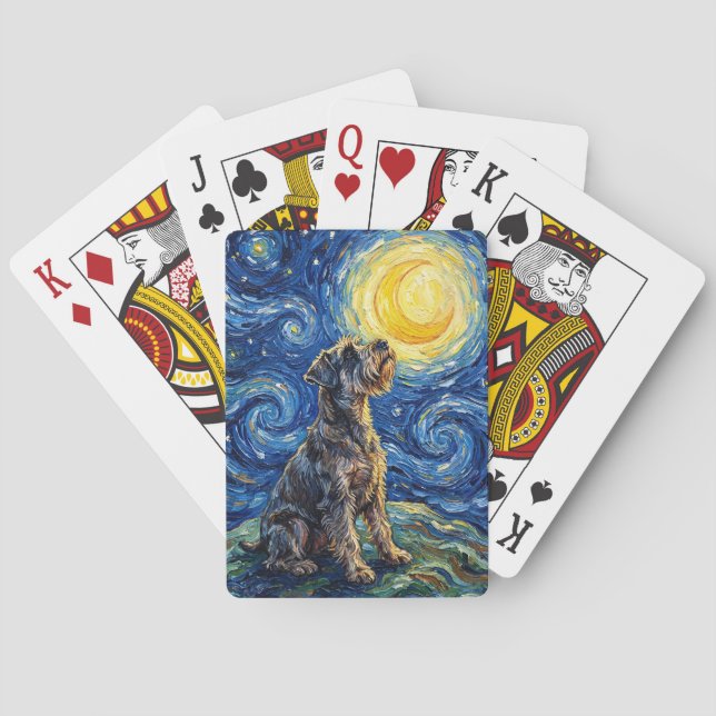 Schnauzer Starry Night Painting Playing Cards (Back)