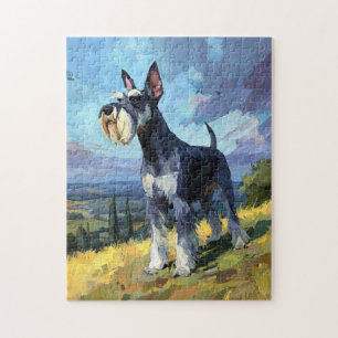 Schnauzer Sunlit Countryside Landscape Art Jigsaw Puzzle