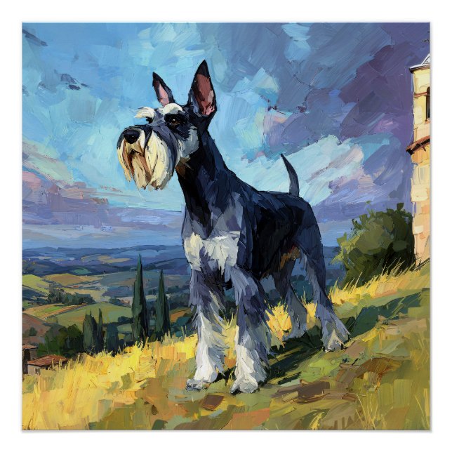 Schnauzer Sunlit Countryside Landscape Art Poster (Front)