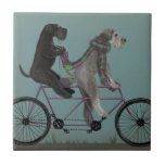 Schnauzer Tandem Ceramic Tile<br><div class="desc">Schnauzer Tandem by Fabfunky. Features schnauzers riding a bicycle in a whimsical,  steampunk style. | 192047D</div>