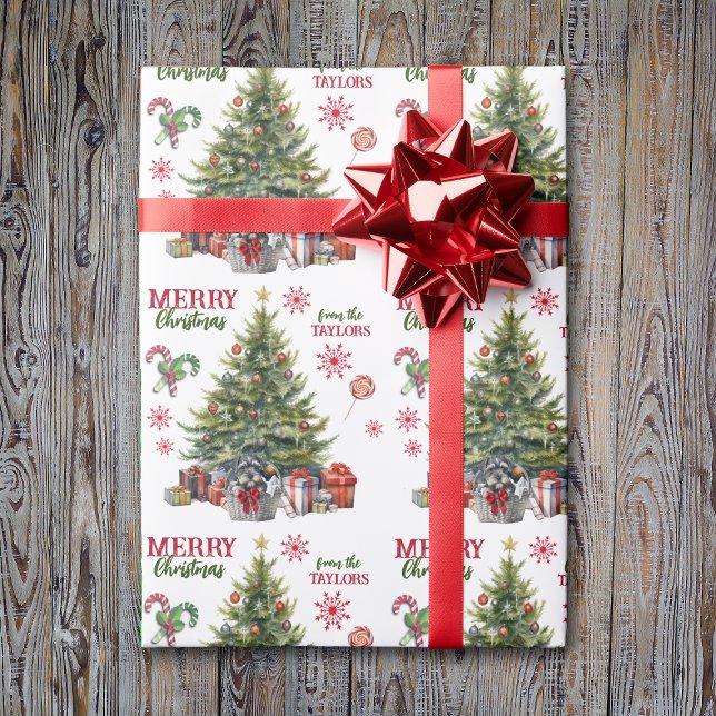 Schnauzer Terrier Basket Under the Christmas Tree Wrapping Paper (Creator Uploaded)