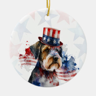 Schnauzer terrier Dog, 4th of july Personalised Ceramic Ornament