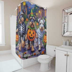 Schnauzer Trick-or-Treating in Halloween Costumes Shower Curtain