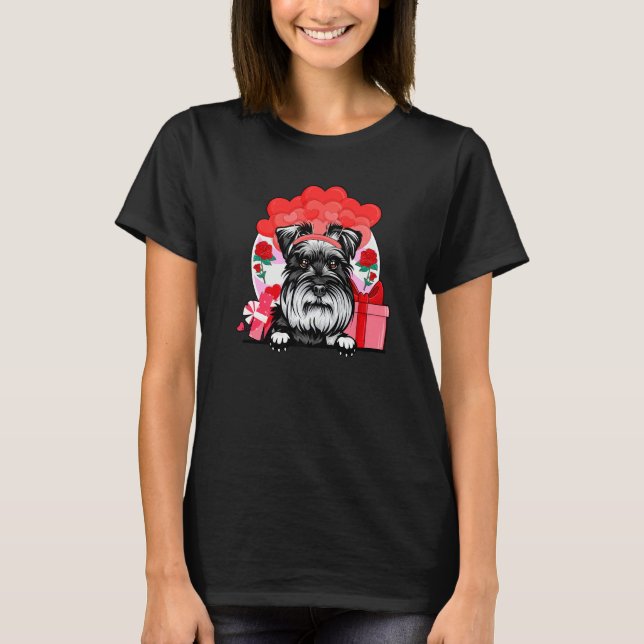 Schnauzer Valentines Day Dog Hearts Balloons Flowe T-Shirt (Front)