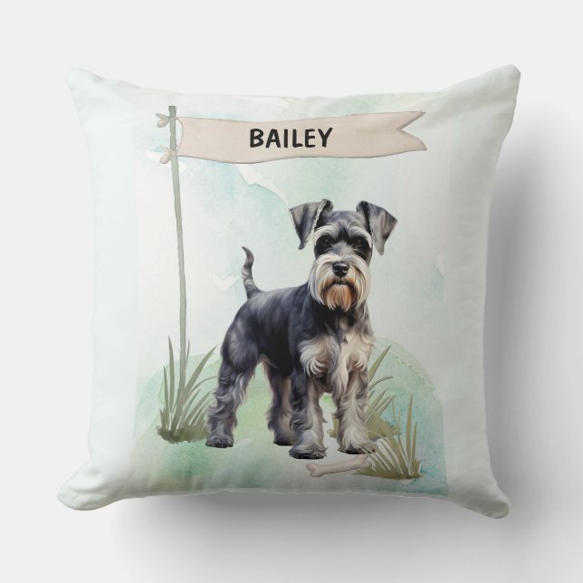 Schnauzer Watercolor Personalised Dog Cushion (Front)