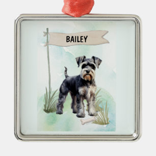 Schnauzer Watercolor Personalised Dog Metal Ornament