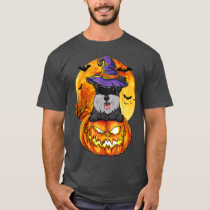 Schnauzer Witch Pumpkin Halloween Dog Lover Funny T-Shirt