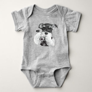 Schnauzer with Camera Baby Bodysuit