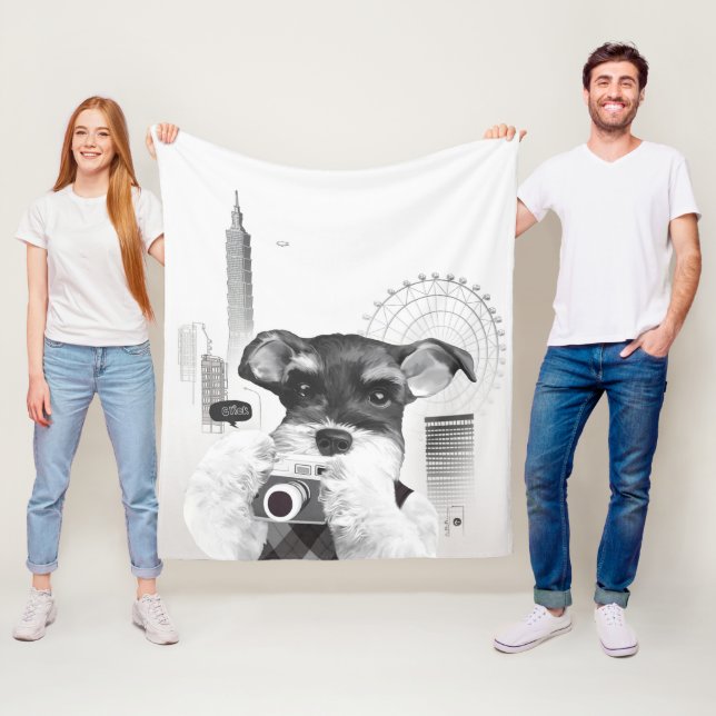 Schnauzer with Camera Fleece Blanket (In Situ)