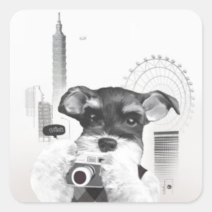 Schnauzer with Camera Square Sticker
