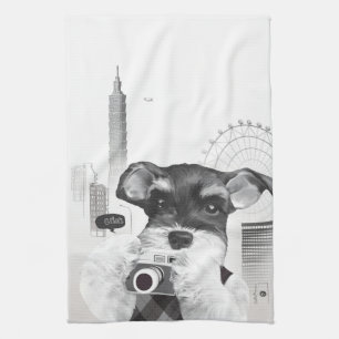 Schnauzer with Camera Tea Towel