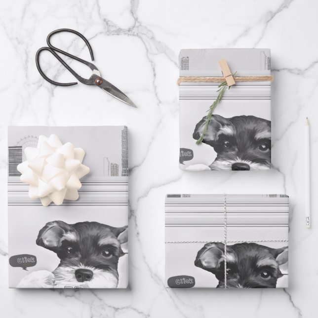 Schnauzer with Camera Wrapping Paper Sheet (Front)