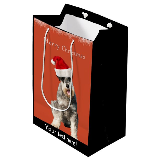 Schnauzer with Christmas hat Medium Gift Bag (Front Angled)