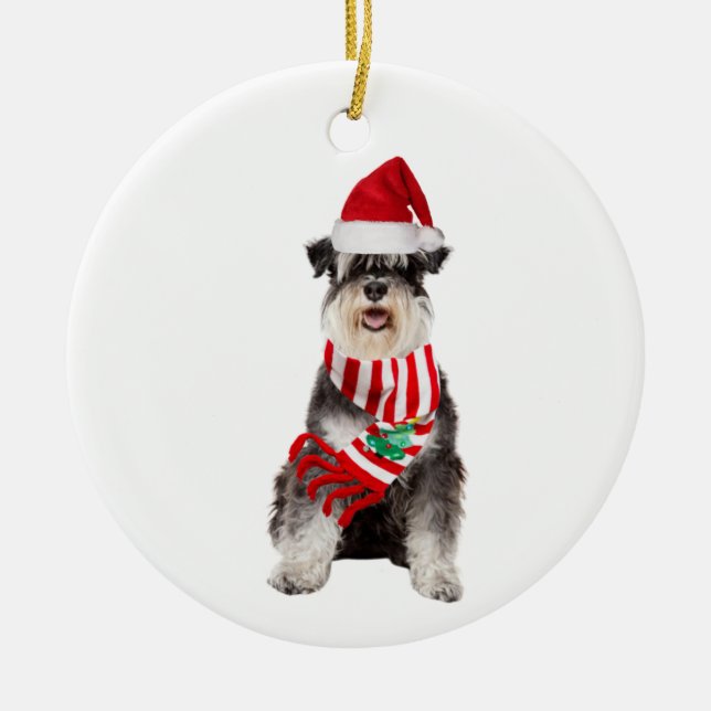 Schnauzer With Hat Scaft Christmas Ceramic Ornament (Front)