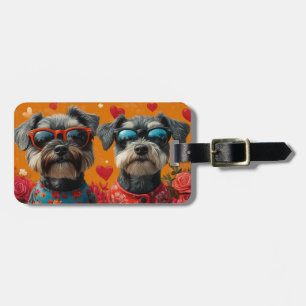 Schnauzer with Heart Roses Valentine's Day Luggage Tag