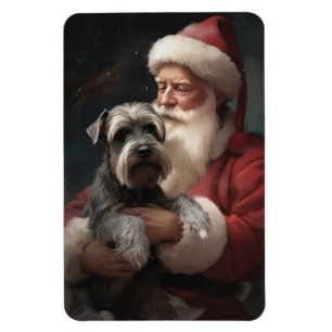 Schnauzer With Santa Claus Festive Christmas Magnet