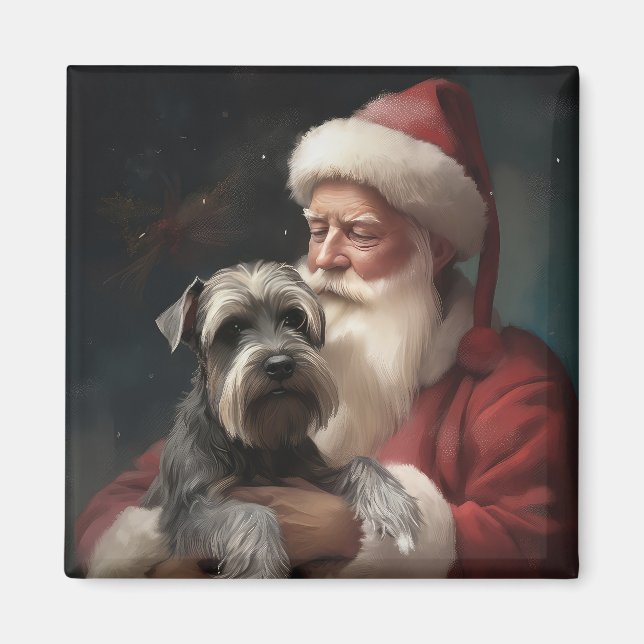 Schnauzer With Santa Claus Festive Christmas Magnet (Front)