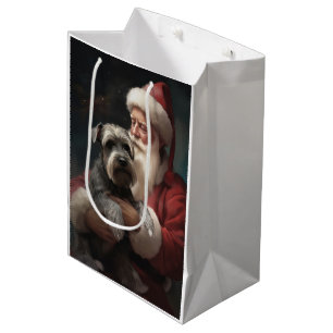 Schnauzer With Santa Claus Festive Christmas Medium Gift Bag
