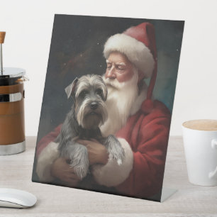 Schnauzer With Santa Claus Festive Christmas Pedestal Sign