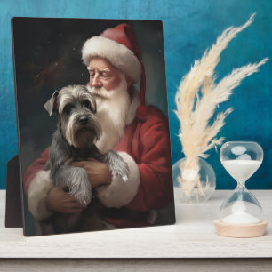 Schnauzer With Santa Claus Festive Christmas Plaque