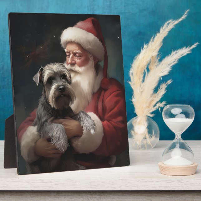 Schnauzer With Santa Claus Festive Christmas Plaque (Side)