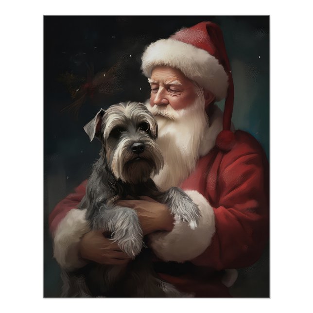 Schnauzer With Santa Claus Festive Christmas Poster (Front)
