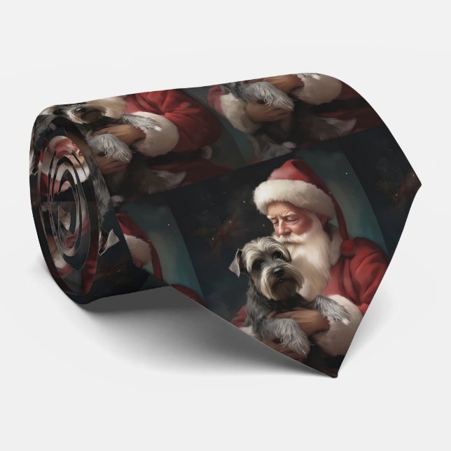 Schnauzer With Santa Claus Festive Christmas Tie (Rolled)