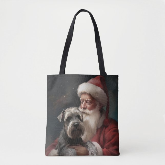 Schnauzer With Santa Claus Festive Christmas Tote Bag (Front)