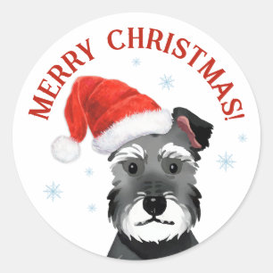 Schnauzer with Santa Hat Christmas Classic Round Sticker