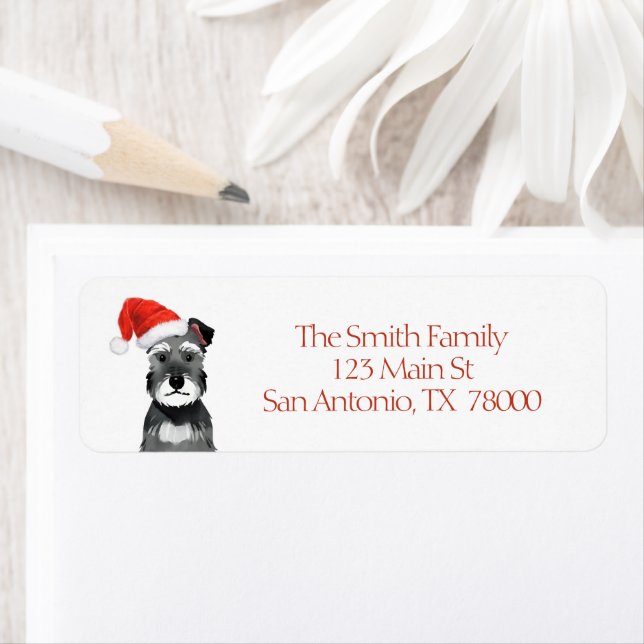 Schnauzer with Santa Hat Christmas Return Address Label (Insitu)