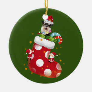 Schnauzer With Socking Ceramic Ornament
