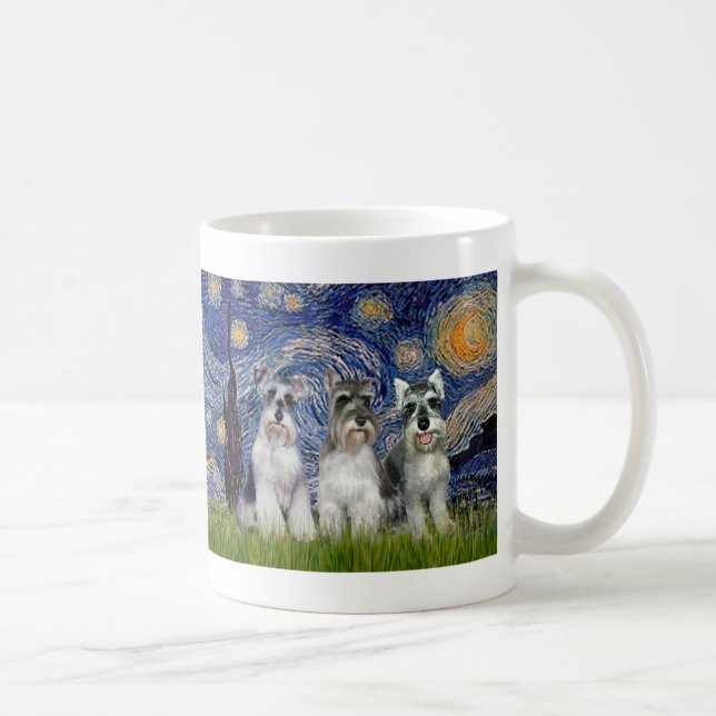 Schnauzers (three) - Starry Night Coffee Mug (Right)