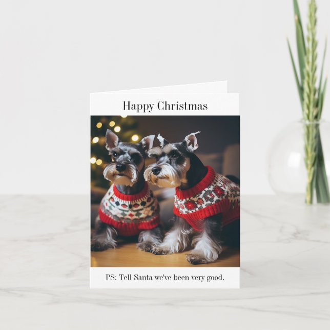 Schnauzers Wearing Christmas Sweaters Card (Front)