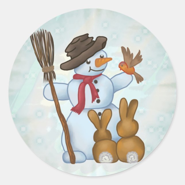 Schneemann mit Tieren Classic Round Sticker (Front)
