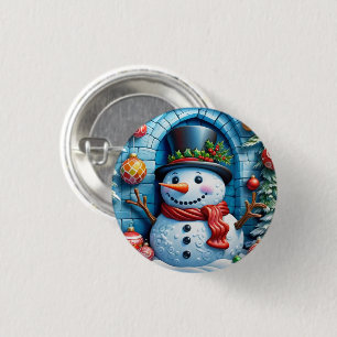 Schneemann mit Weihnachtsdeko - 3 Cm Round Badge
