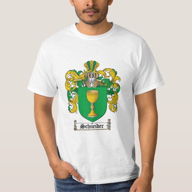 Schneider Family Crest - Schneider Coat of Arms T-Shirt (Front)