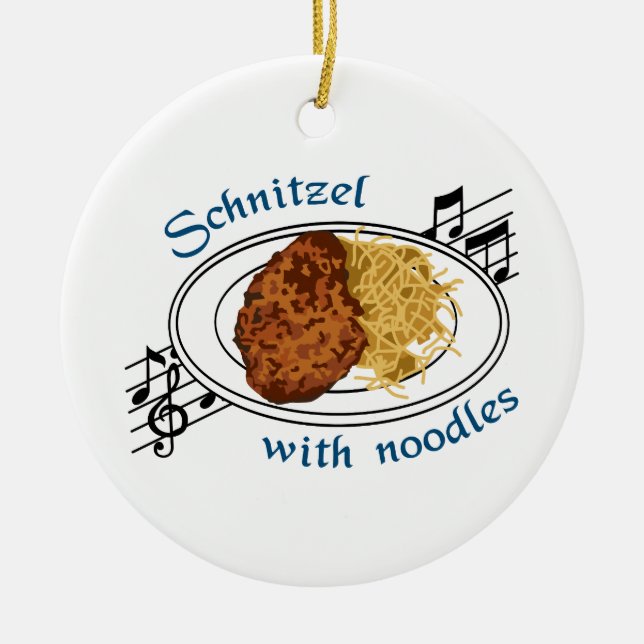 Schnitzel With Noodles Ceramic Tree Decoration (Front)