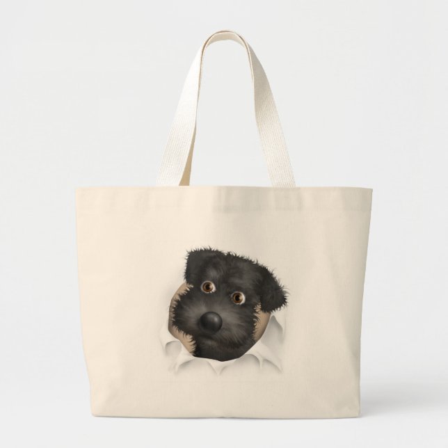Schnoodle (Black) Busting Out Large Tote Bag (Front)