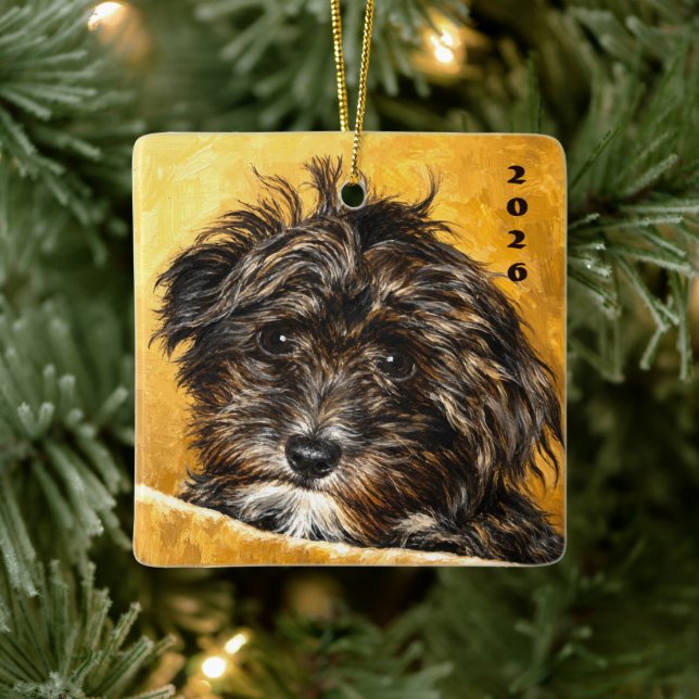 Schnoodle Ceramic Square Ornament (Tree)