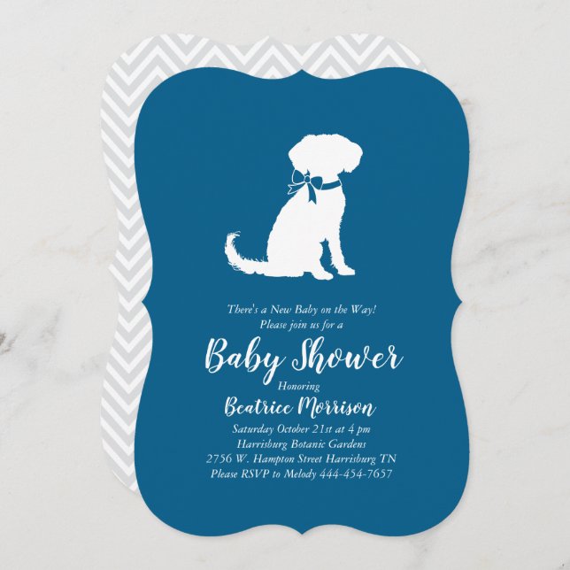Schnoodle Dog Baby Shower Boy Blue Invitation (Front/Back)