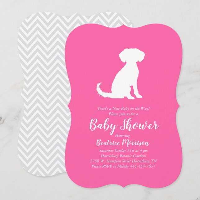 Schnoodle Dog Baby Shower Girl Pink Invitation (Front/Back)