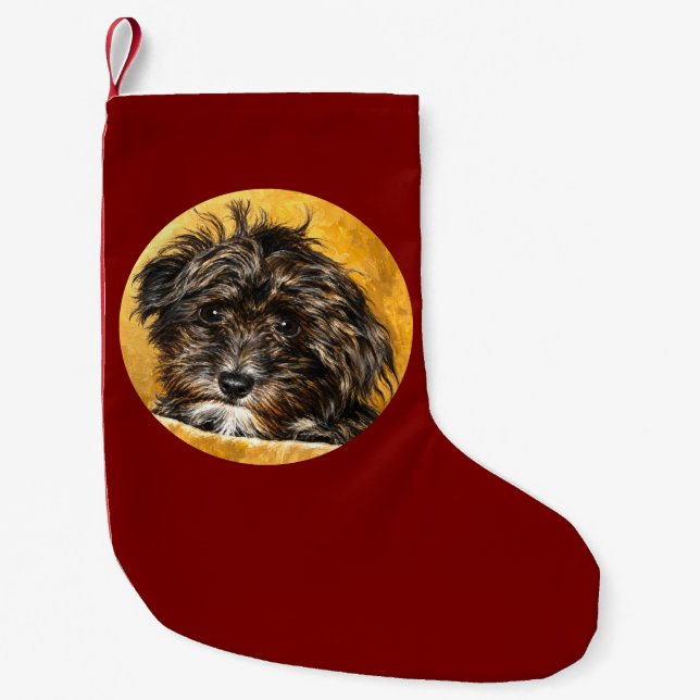 Schnoodle Dog Maroon Christmas Stocking (Front)