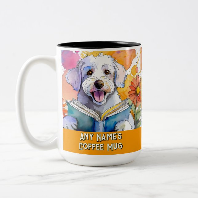 Schnoodle Reading the Big Book Two-Tone Coffee Mug (Left)