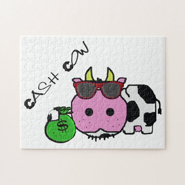Schnozzle Cow Cash Cow Cartoon w/Money Bag Jigsaw Puzzle (Horizontal)