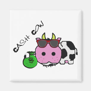Schnozzle Cow Cash Cow Cartoon w/Money Bag Magnet