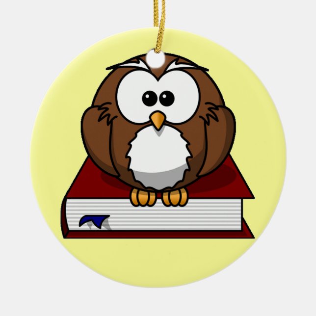 Scholarly Owl Ceramic Ornament (Front)