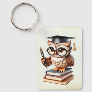 Scholarly whimsical owl key ring