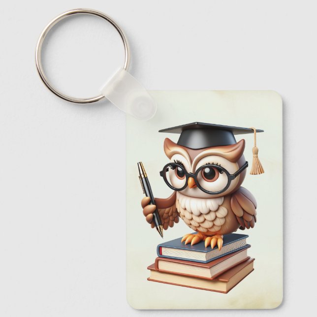 Scholarly whimsical owl key ring (Front)